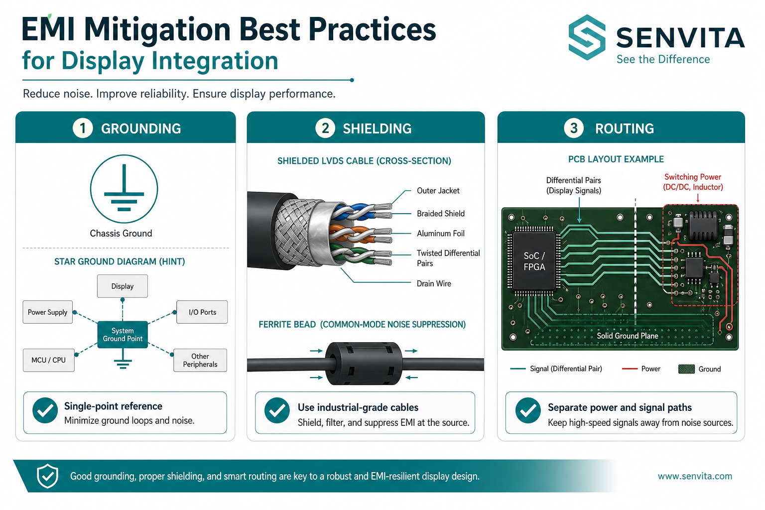 EMI mitigation best practices: grounding, shielding, and cable routing for industrial display integration