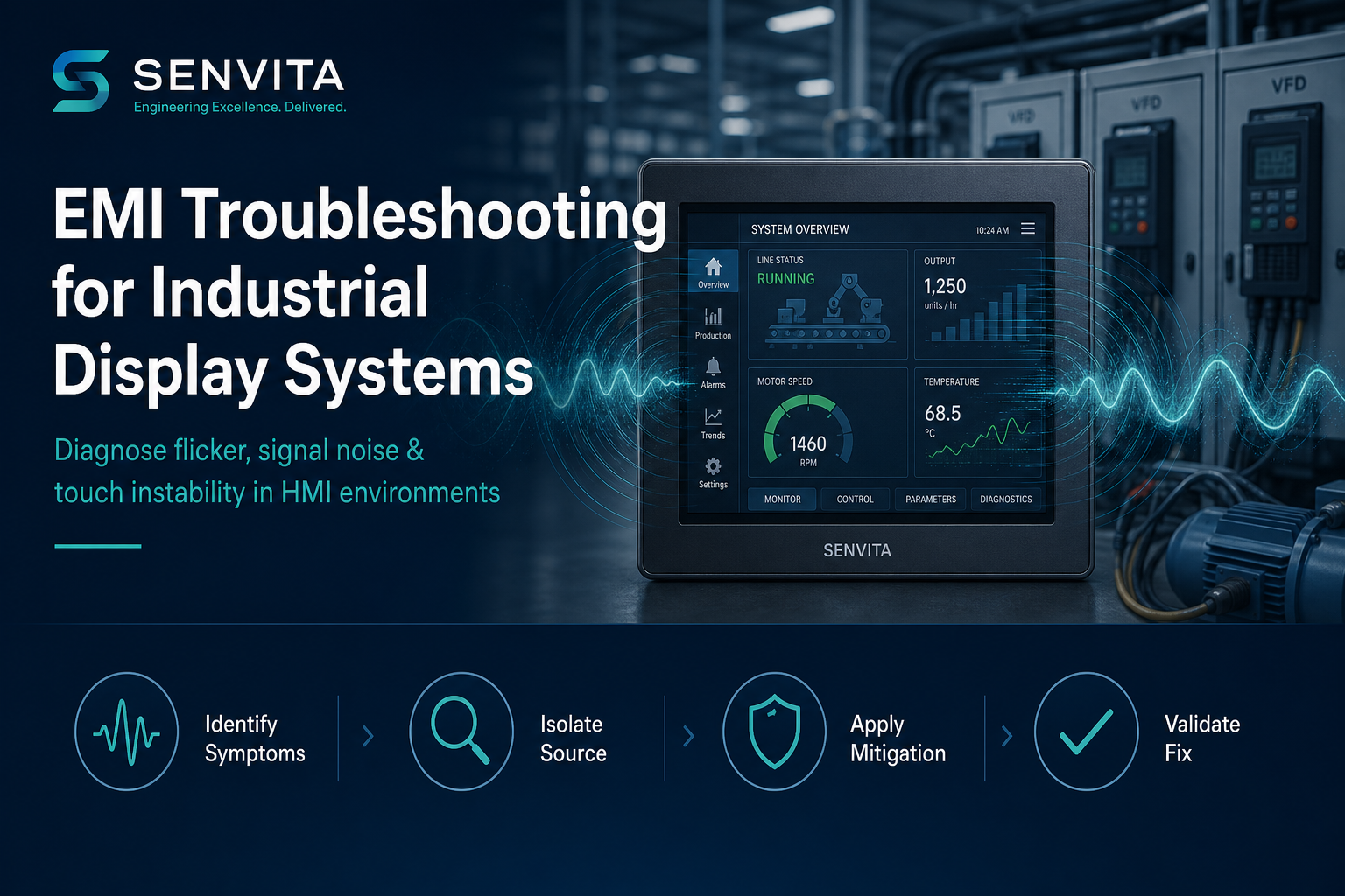 EMI troubleshooting for industrial display systems — diagnose flicker, signal noise and touch instability