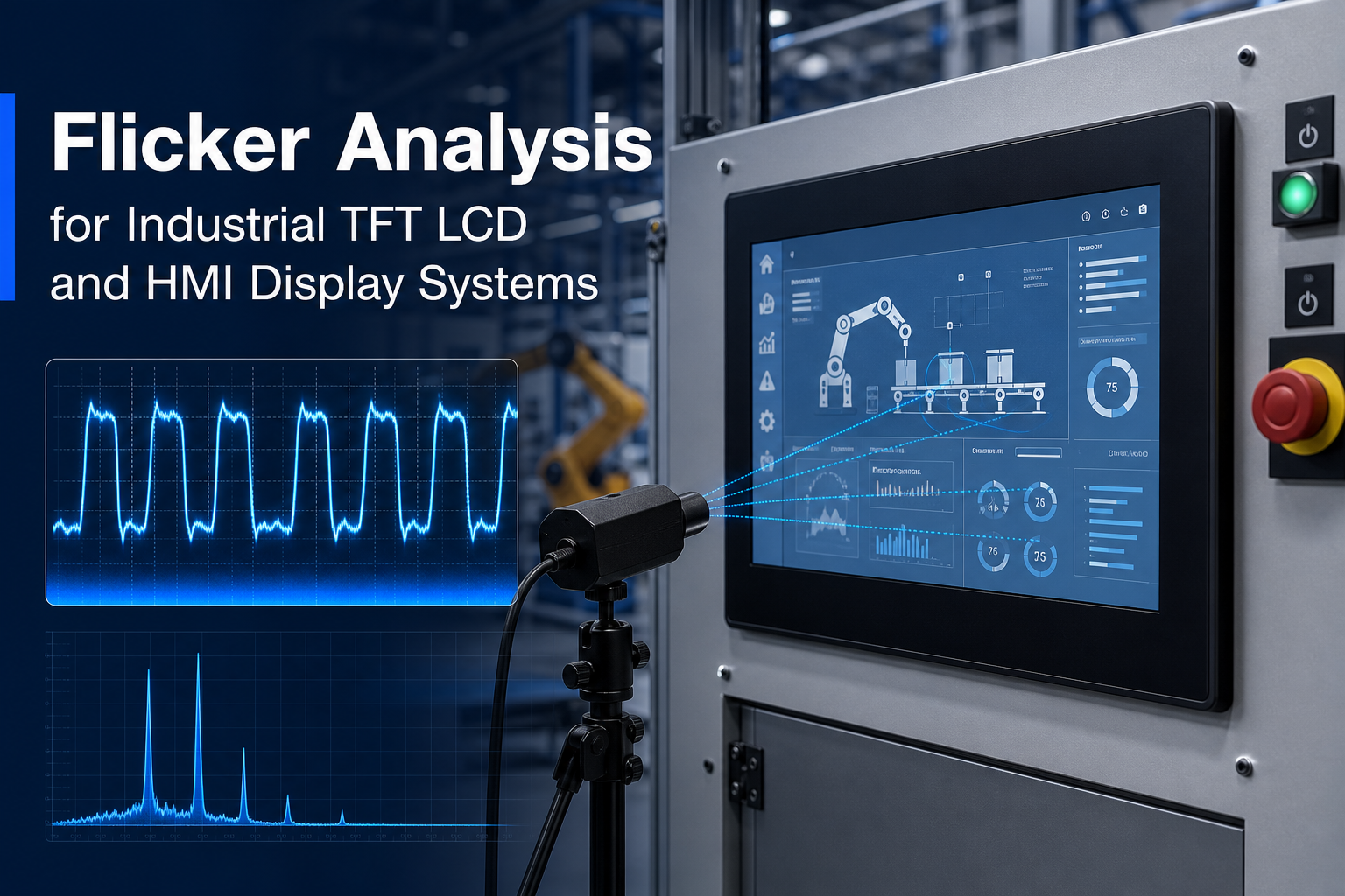 Flicker analysis and measurement diagram for industrial HMI TFT LCD display systems