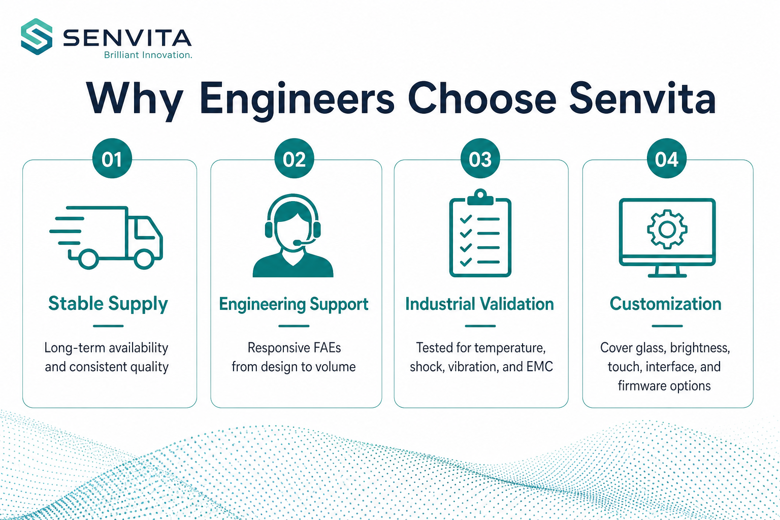 Why engineers choose Senvita: Stable Supply, Engineering Support, Industrial Validation, and Customization