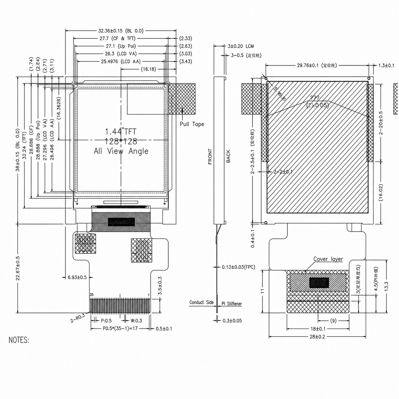 STK014QQFBN006 1.44 дюйм 128x128 ST7735S 8/16 bit MCU 3/4 line serial интерфейс TFT LCD