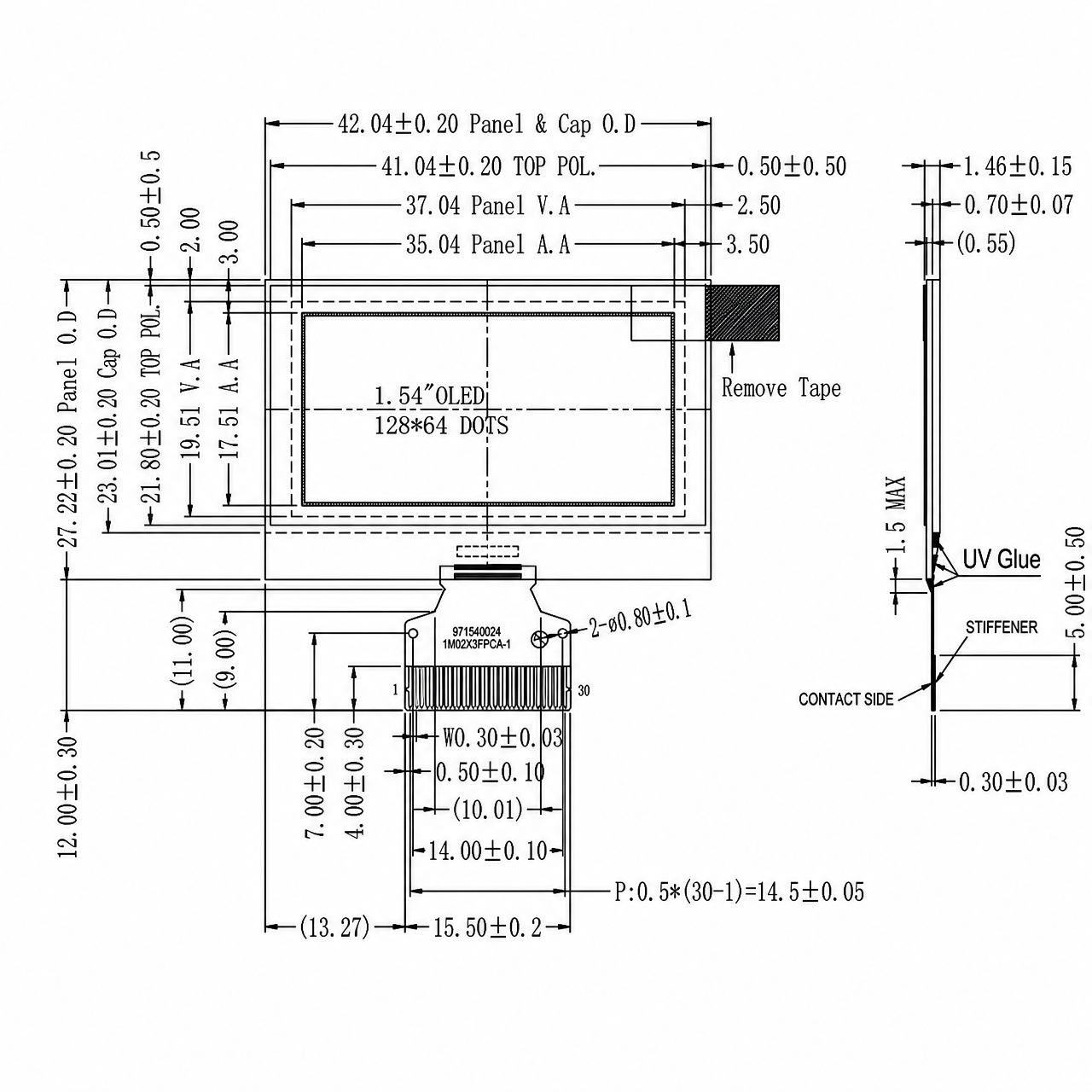 STK0154WEOLN006 1.54 дюйм 128x64 SSD1309ZC wide temp Parallel/SPI/I2C интерфейс PMOLED Display