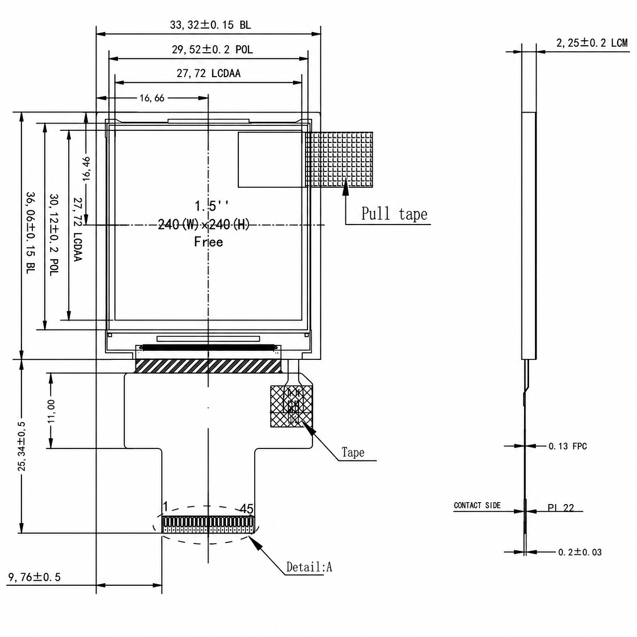STK015QVFMN002 1.5 дюйм 240x240 ST7789V MCU+RGB+SPI интерфейс TFT LCD