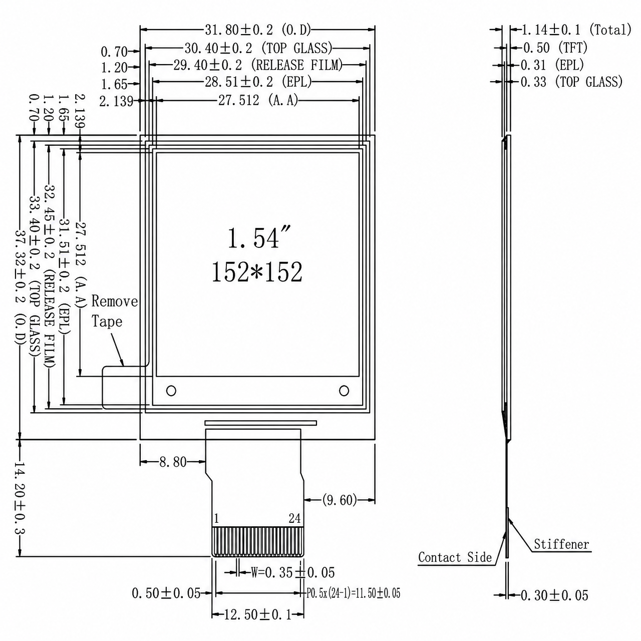 STK015QVFSN012 1.54 дюйм 152x152 SSD1681 SPI интерфейс black white low power consumption E-paper display