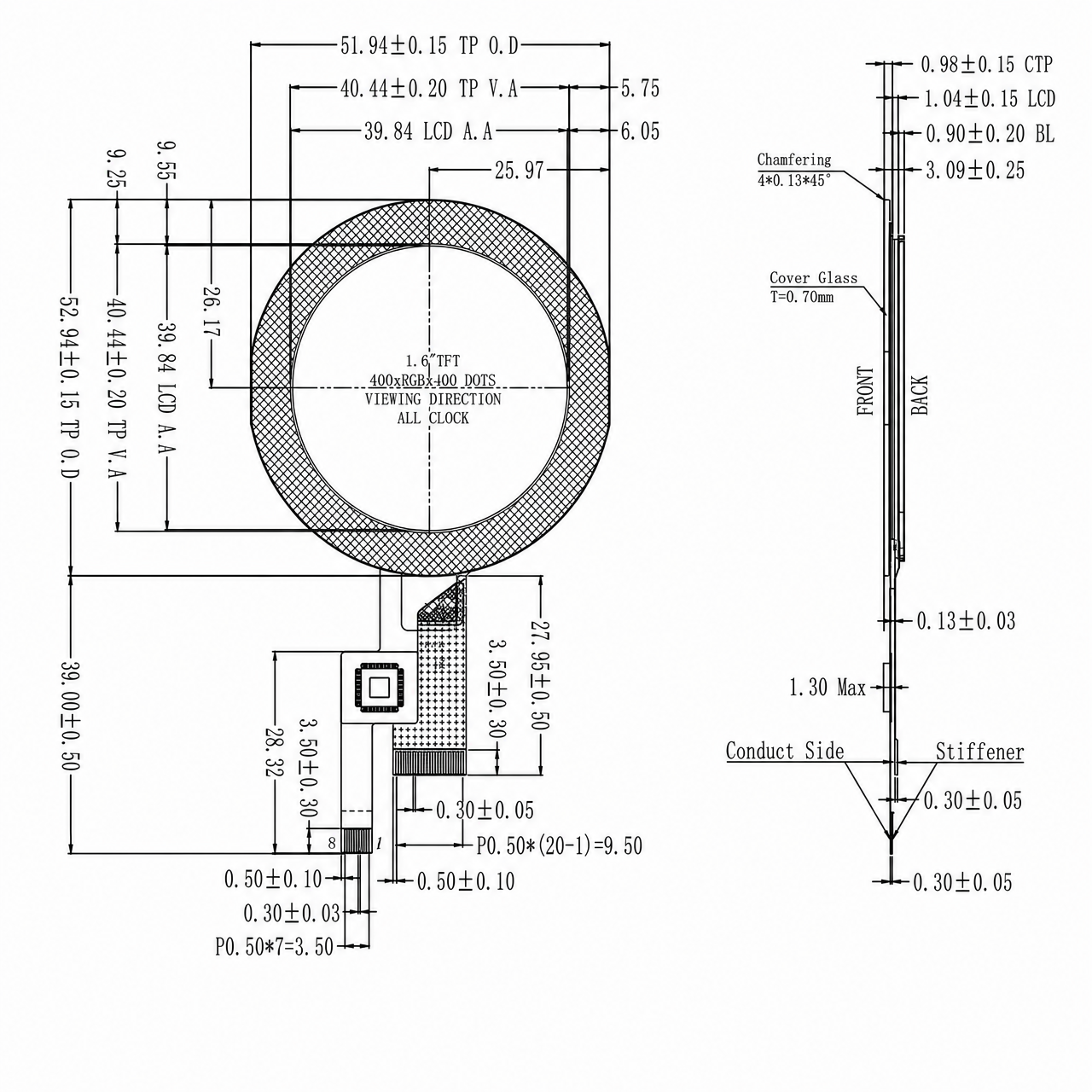 STK016WVFID001-C002A 1.6 дюйм 400x400 with CTP Industrial Round TFT LCD display module with MIPI интерфейс