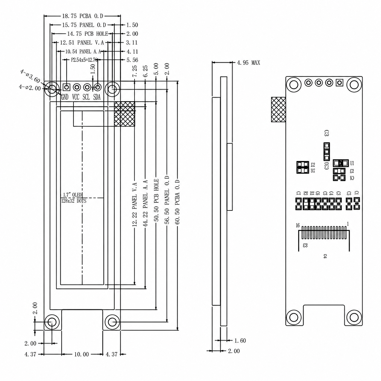 STK017SQOIN003 1.7 дюйм 128x32 разрешение драйвер: SSD1312 I2C интерфейс PMOLED