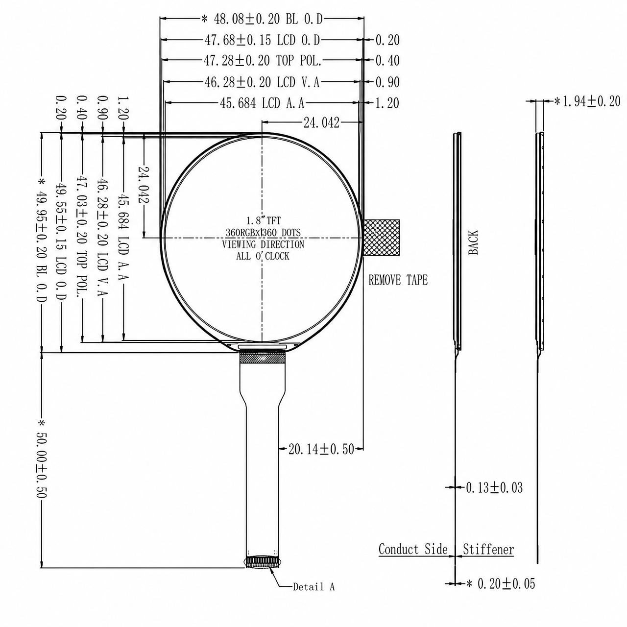 STK018HVFMD042 1.8 дюйм ST77916 MCU/SPI/QSPI interfaces IPS high brightness round industrial LCD display module