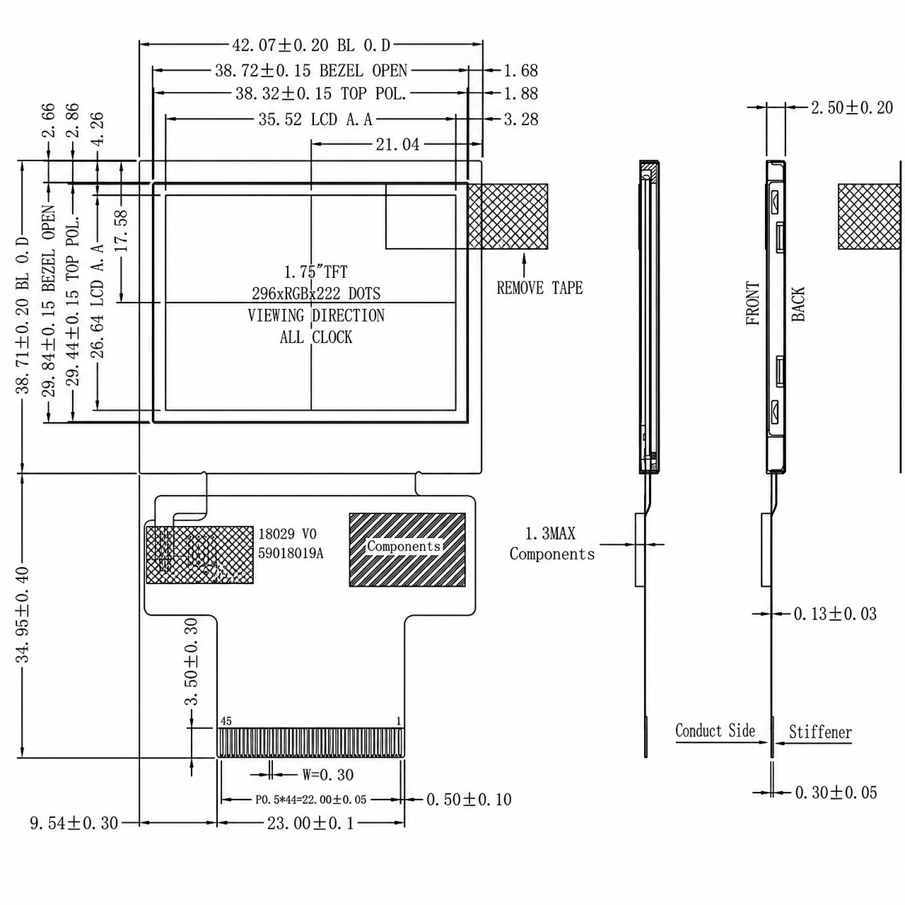 STK018LQRMN029 1.75 дюйм 296x222 разрешение ILI9342 16 BIT MCU интерфейс LCD module