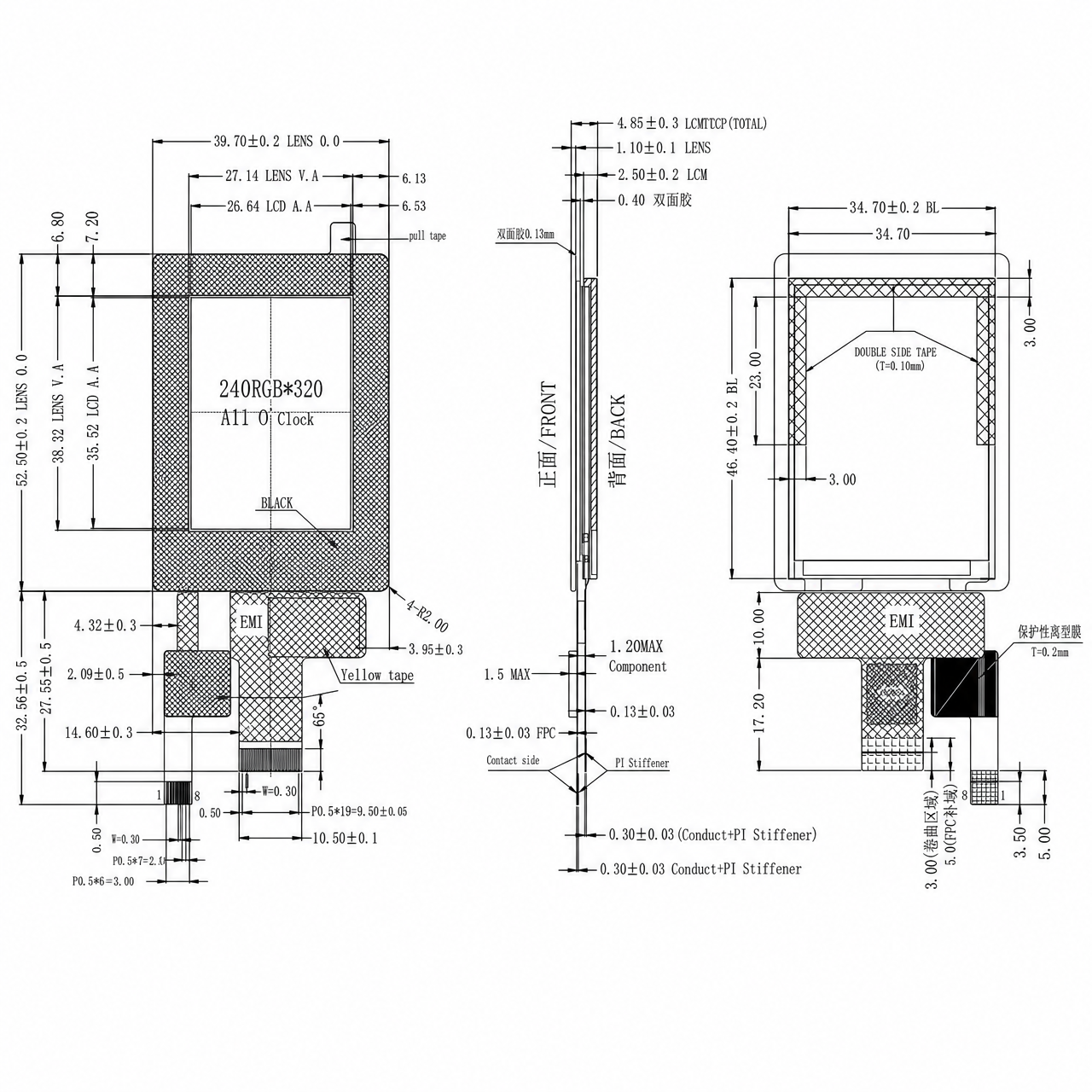 STK018QVFIN016-C001A 1.77 дюйм 240x320 разрешение JD9852 MIPI интерфейс TFT LCD with capacitive touch