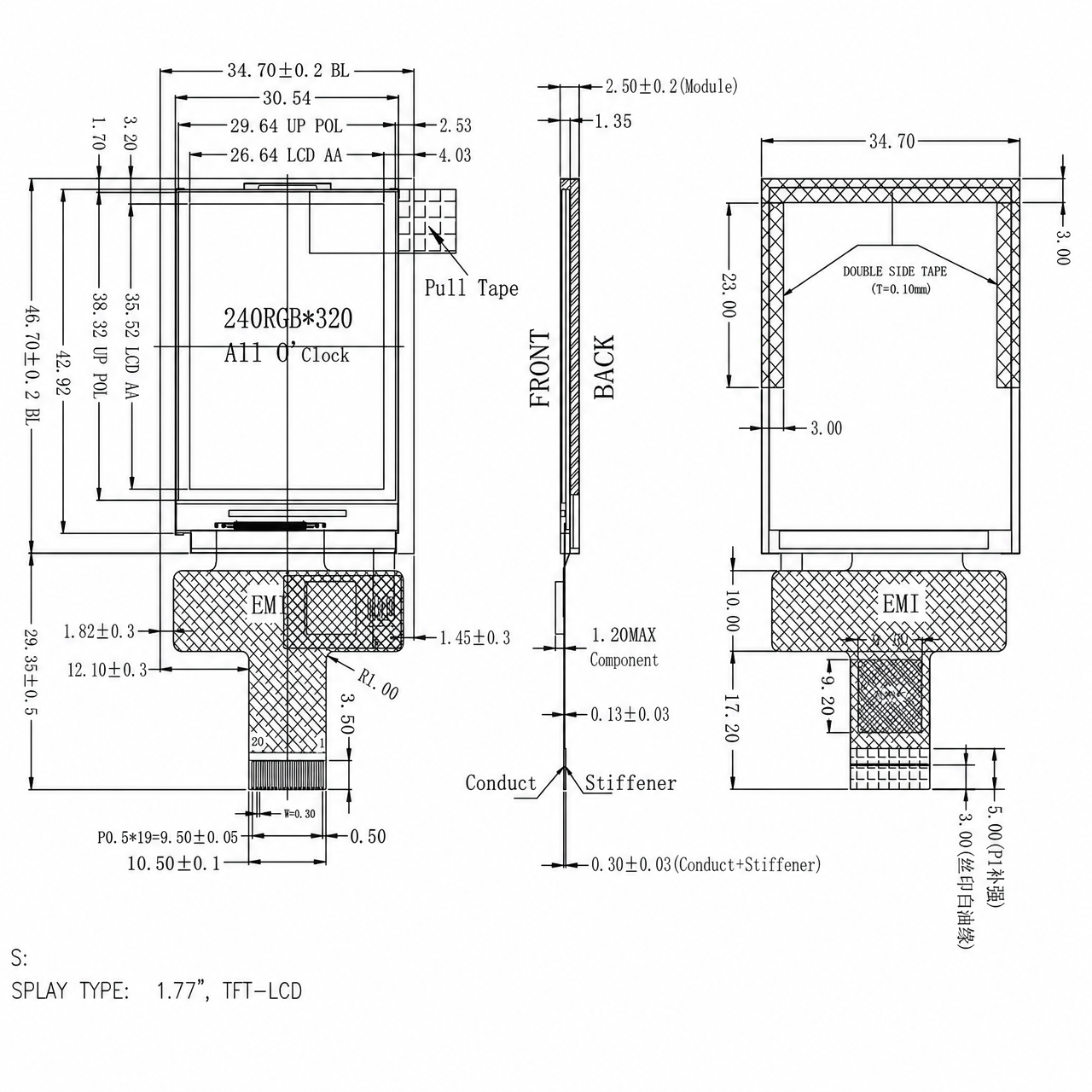 STK018QVFIN016 1.77 дюйм 240x320 разрешение JD9852 MIPI интерфейс TFT LCD