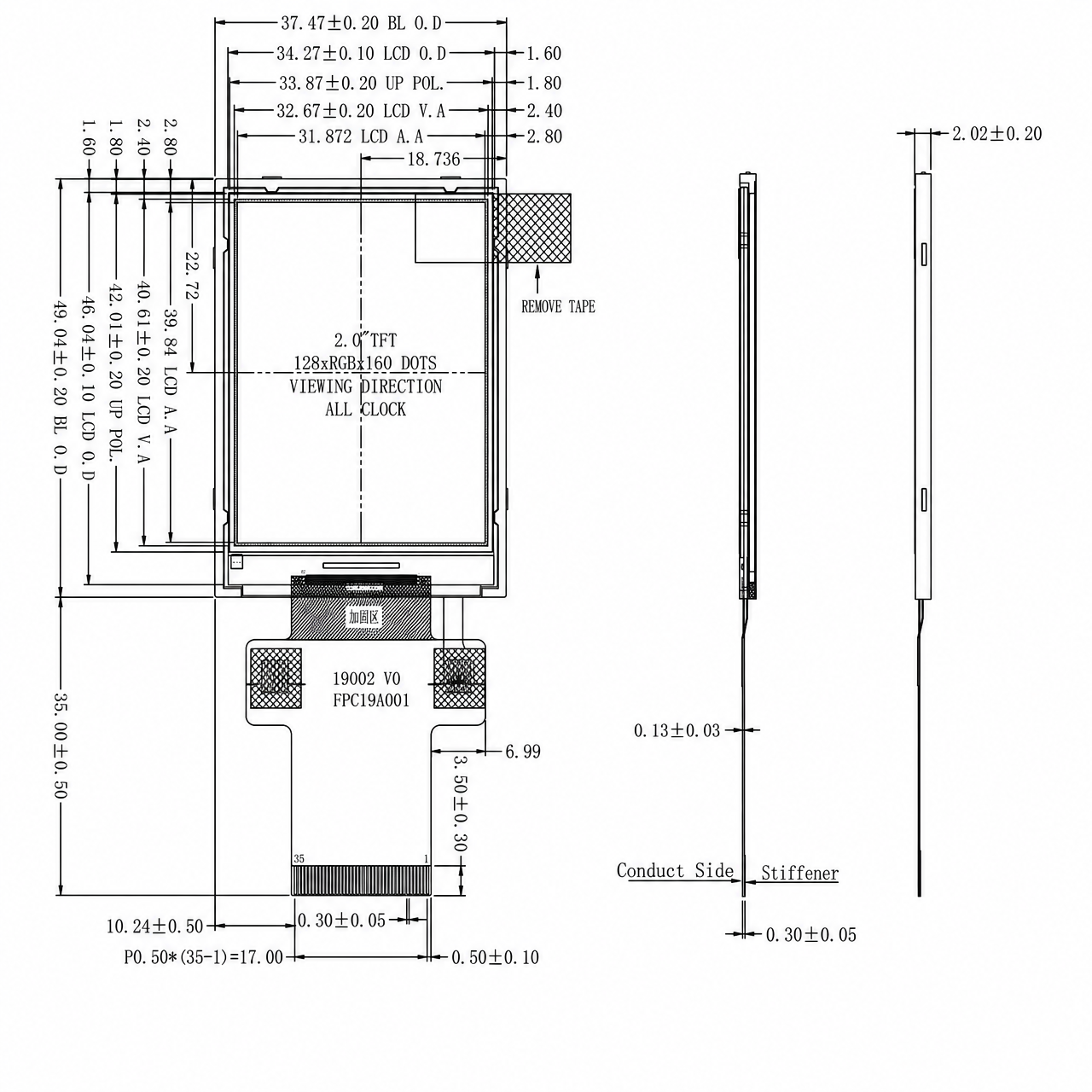 STK019QQFBN002 2.0 дюйм 128x160 ST7735 8/16 bit MCU 3/4 line serial интерфейс High-brightness TFT LCD
