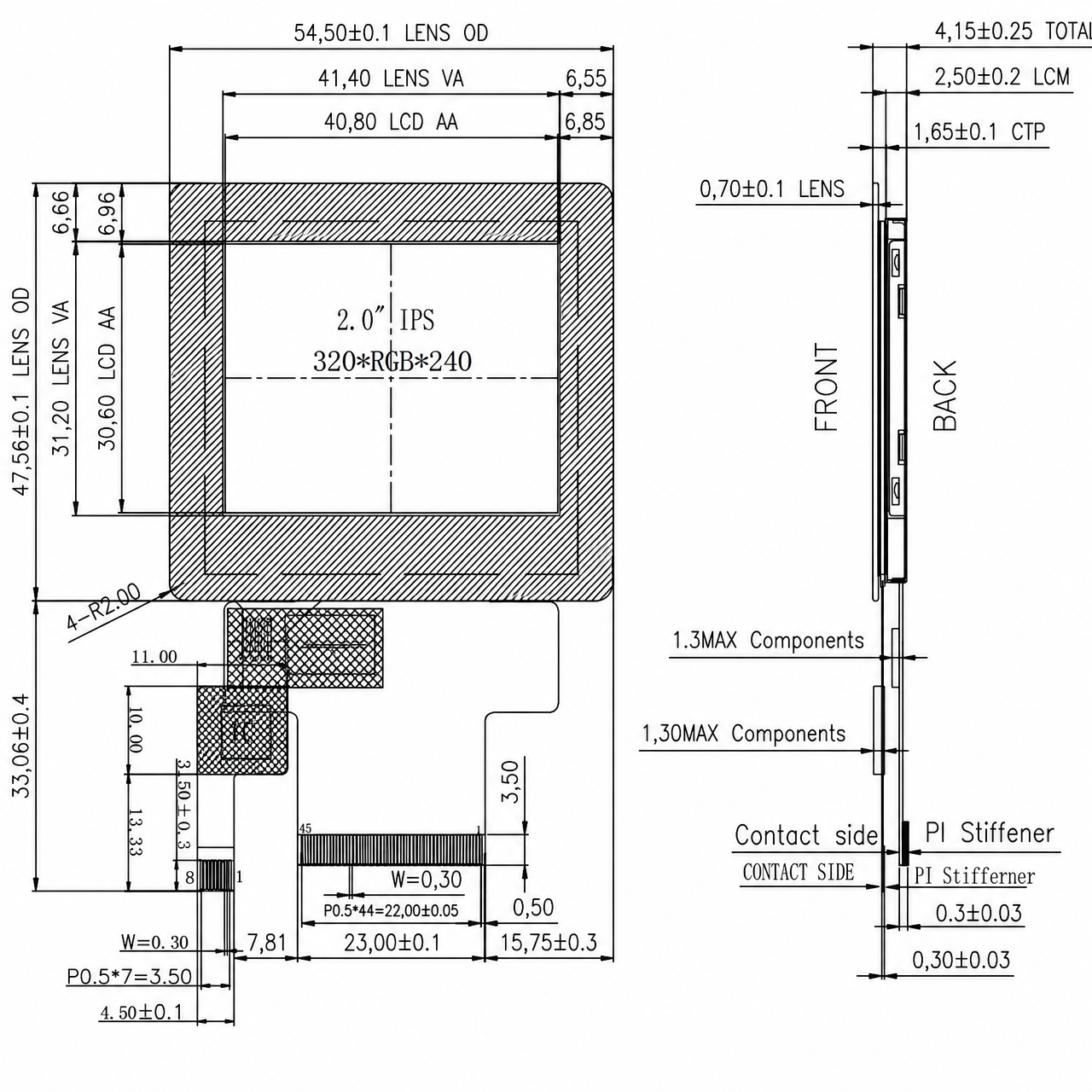 STK020LQFMA014-C003A 2.0 дюйм 240x320 ILI9342C MCU+SPI+RGB SPI интерфейс TFT LCD with capacitive touch