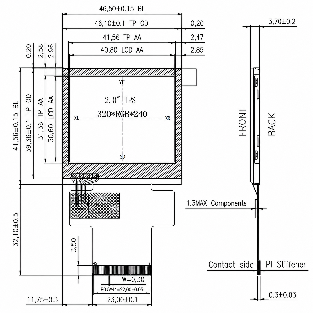 STK020LQFMA014-RT 2.0 дюйм 240x320 ILI9342C MCU+SPI+RGB SPI интерфейс TFT LCD with resistive touch