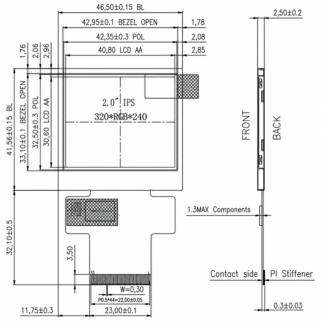 STK020LQFMA014 2.0 дюйм 320x240 ILI9342C MCU+SPI+RGB SPI интерфейс TFT LCD