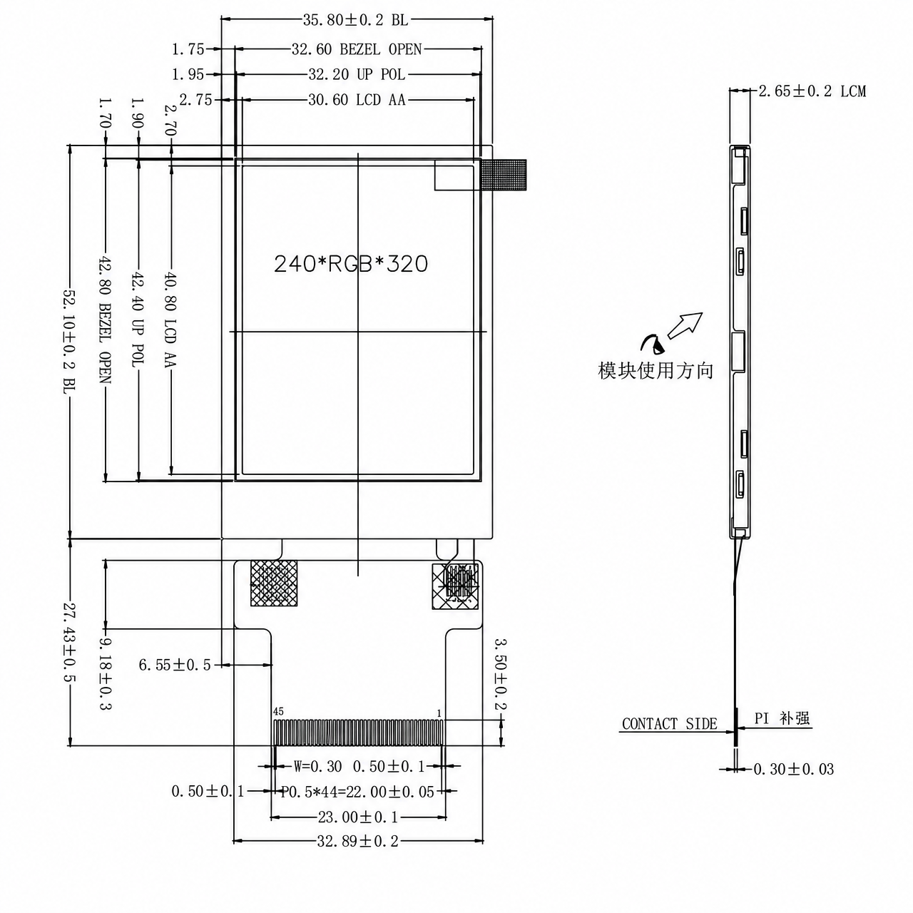 STK020QVTMA008 2.0 дюйм 240x320 ST7789V MCU/SPI/RGB интерфейс TFT LCD