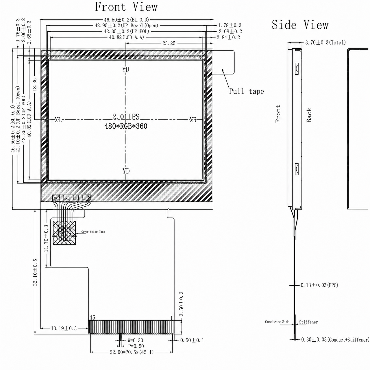 STK020WQFPA023-RT 2.0 дюйм 480x360 ST7701S 3 SPI+16/18/24 BIT RGB интерфейс TFT LCD with resistive touch