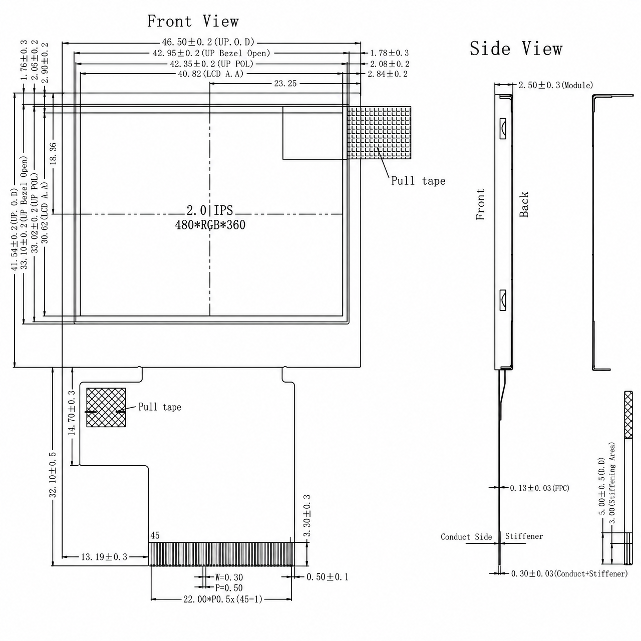 STK020WQFPA023 2.0 дюйм 480x360 ST7701S 3 SPI+16/18/24 BIT RGB интерфейс TFT LCD