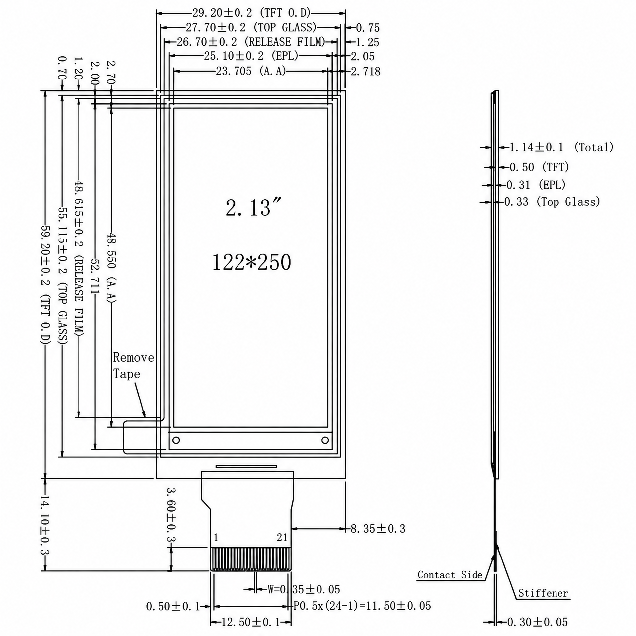 STK021QVFSN005 2.13 дюйм 122x250 UC8251 SPI интерфейс black white high reflectance E-paper display