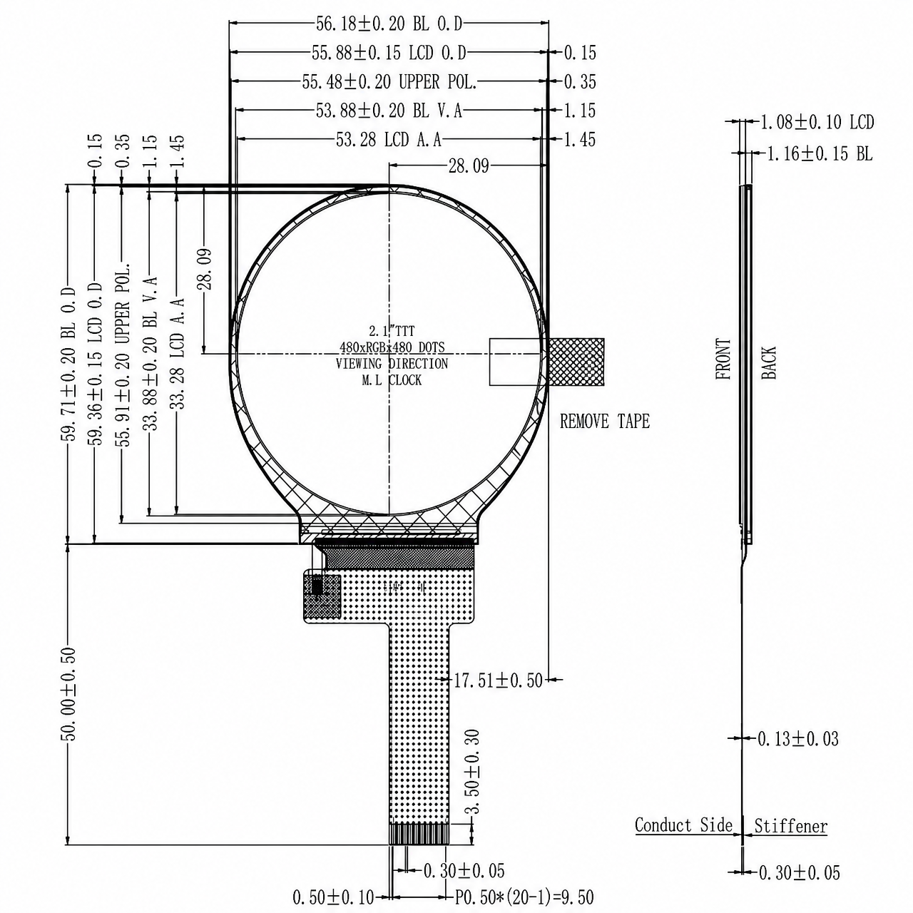 STK021WVFID002 2.1 дюйм 480x480 ST7701S MIPI интерфейс round TFT LCD