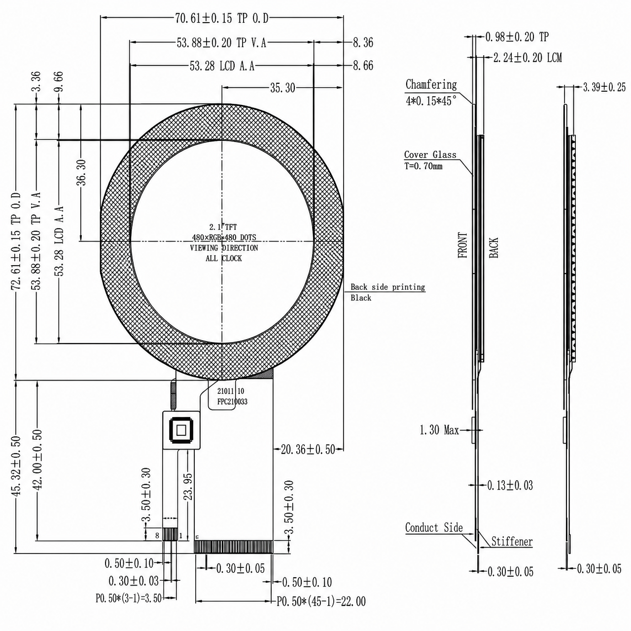 STK021WVFPD011-C001A 2.1 дюйм High Contrast with CTP Round LCD module ST7701S/ST1633i драйвер 480x480 Industrial TFT LCD