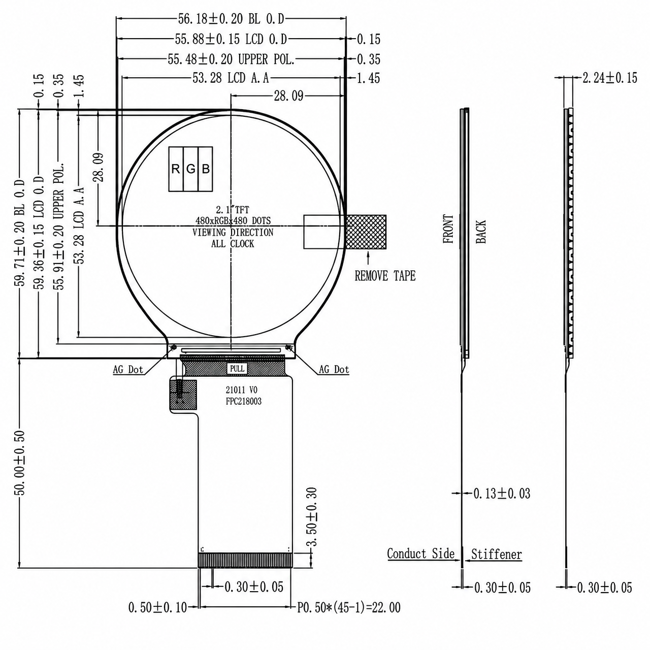 STK021WVFPD011 2.1 дюйм High Contrast Round LCD module ST7701S драйвер 480x480 Industrial TFT LCD
