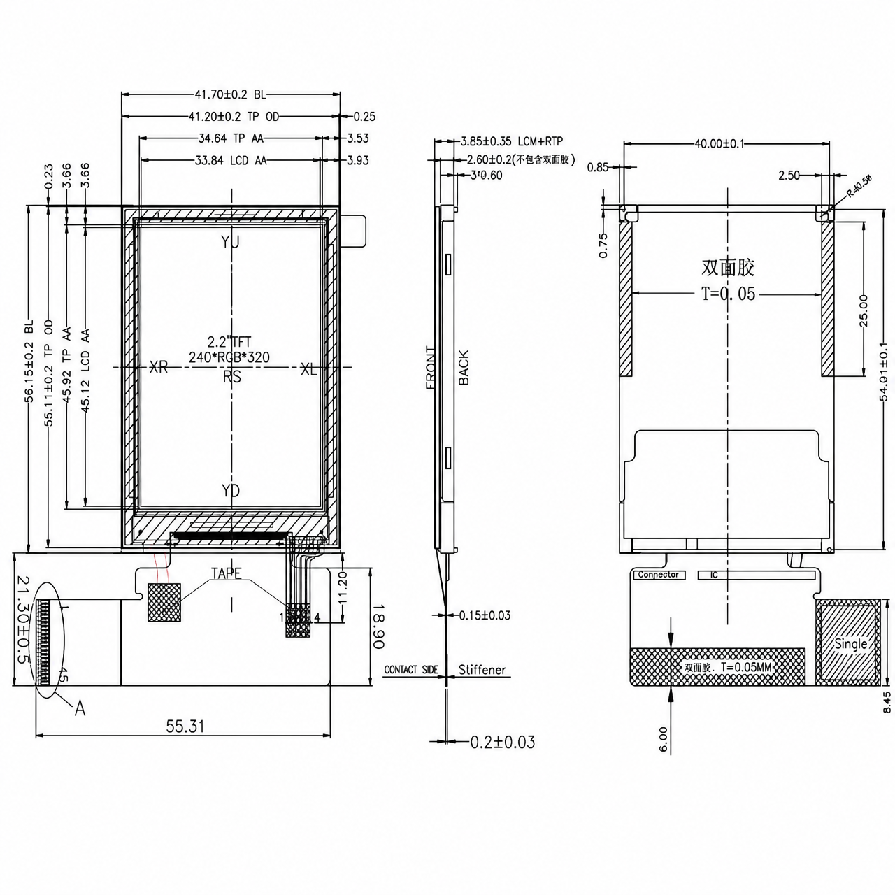 STK022QVFMD018-TP 2.2 дюйм IPS with Resistive Touch Display 240x320 MCU/SPI/RGB интерфейс High Contrast Industrial LCD panel