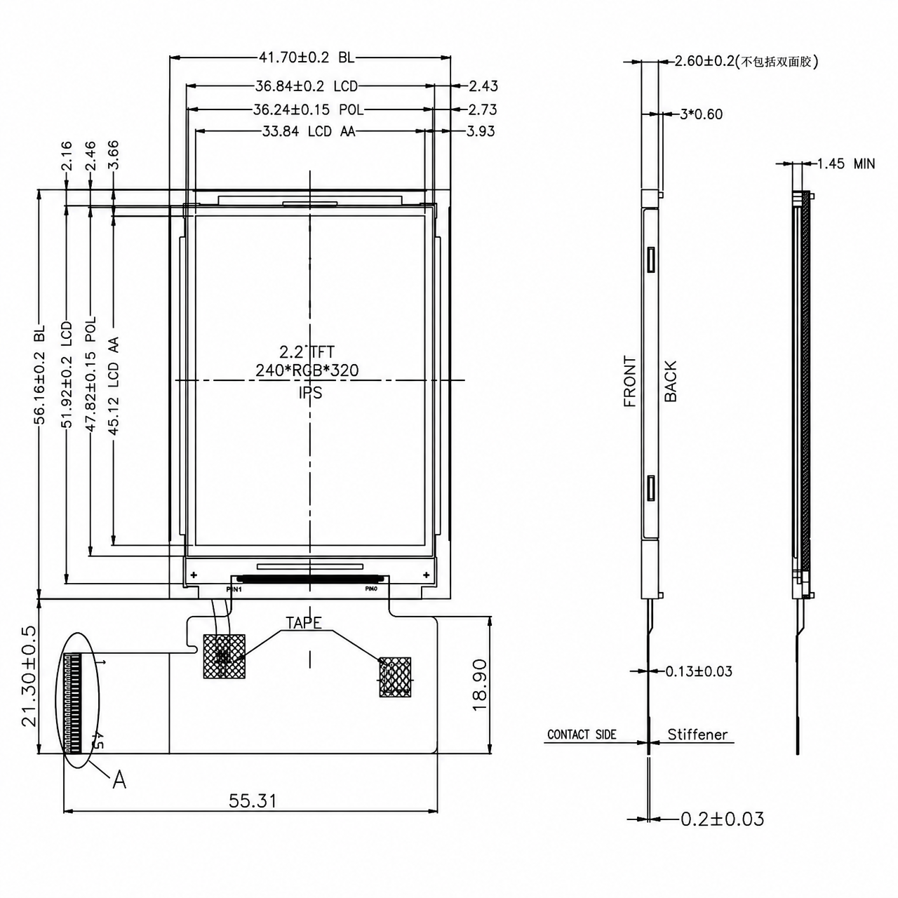 STK022QVFMD018 2.2 дюйм 240x320 ST7789V MCU/RBG/SPI интерфейс TFT LCD IPS