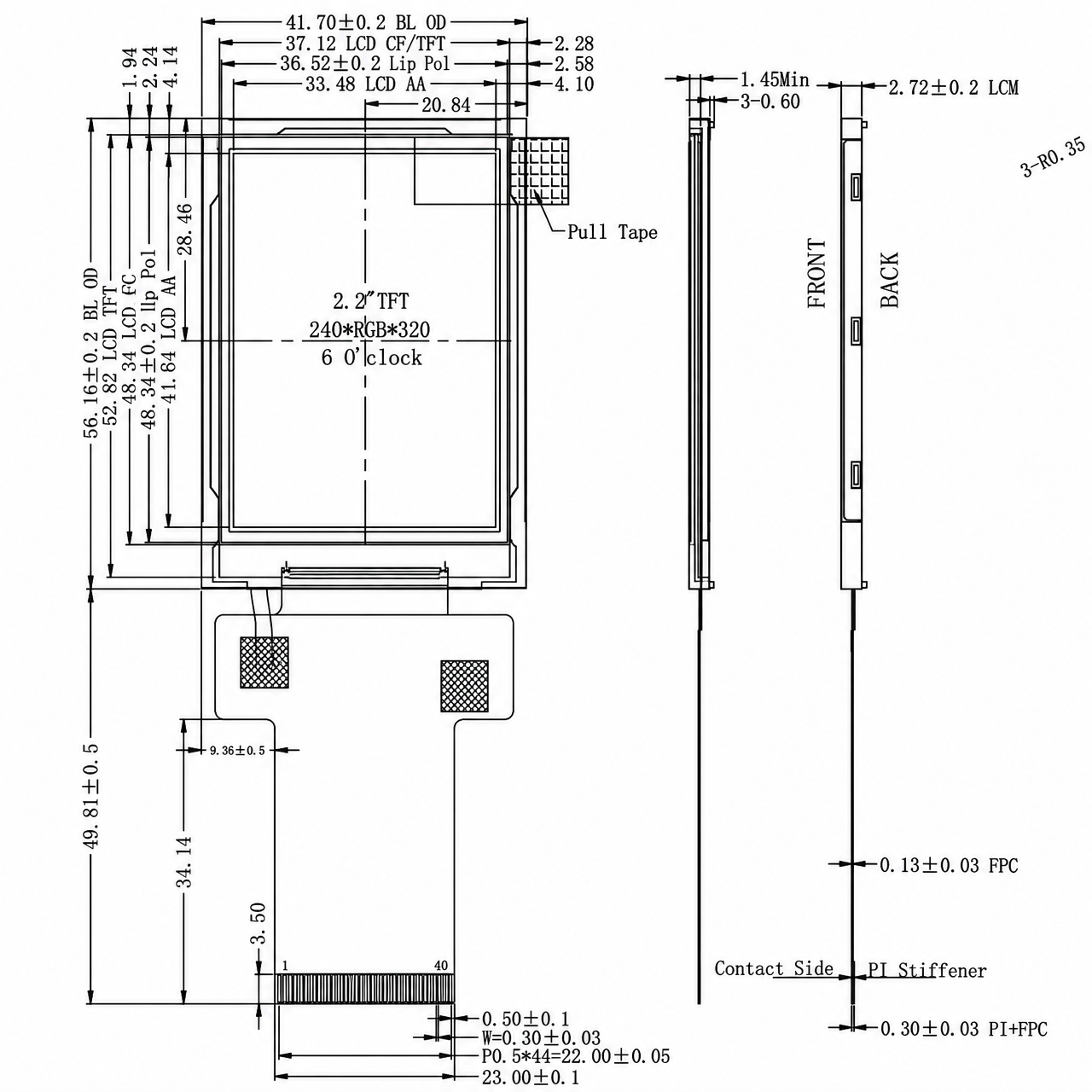 STK022QVTBD024A 2.2 дюйм 240x320 ST7789V 8/9/16 bit MCU интерфейс High Brightness LCD module