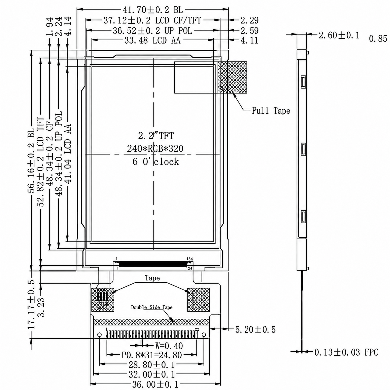 STK022QVTBD031 2.2 дюйм 240x320 ST7789V 8/16 bit MCU интерфейс LCD module