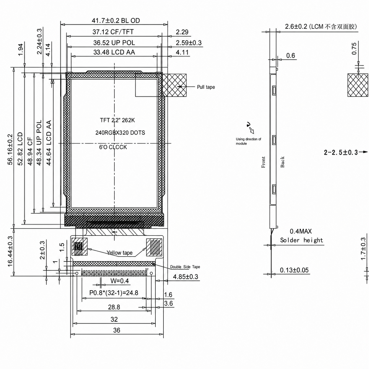 STK022QVTBD033 2.2 дюйм 240x320 ST7789V 8 bit MCU интерфейс LCD module