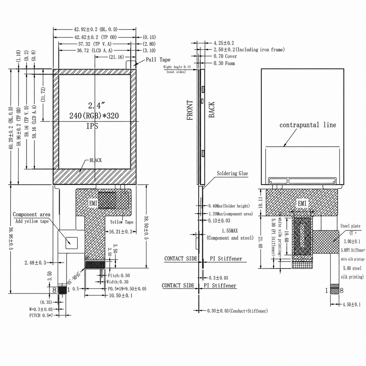 STK024QVFIA073-C009A 2.4 дюйм 240x320 JD9852 MIPI интерфейс IPS LCD module with capacitive touch