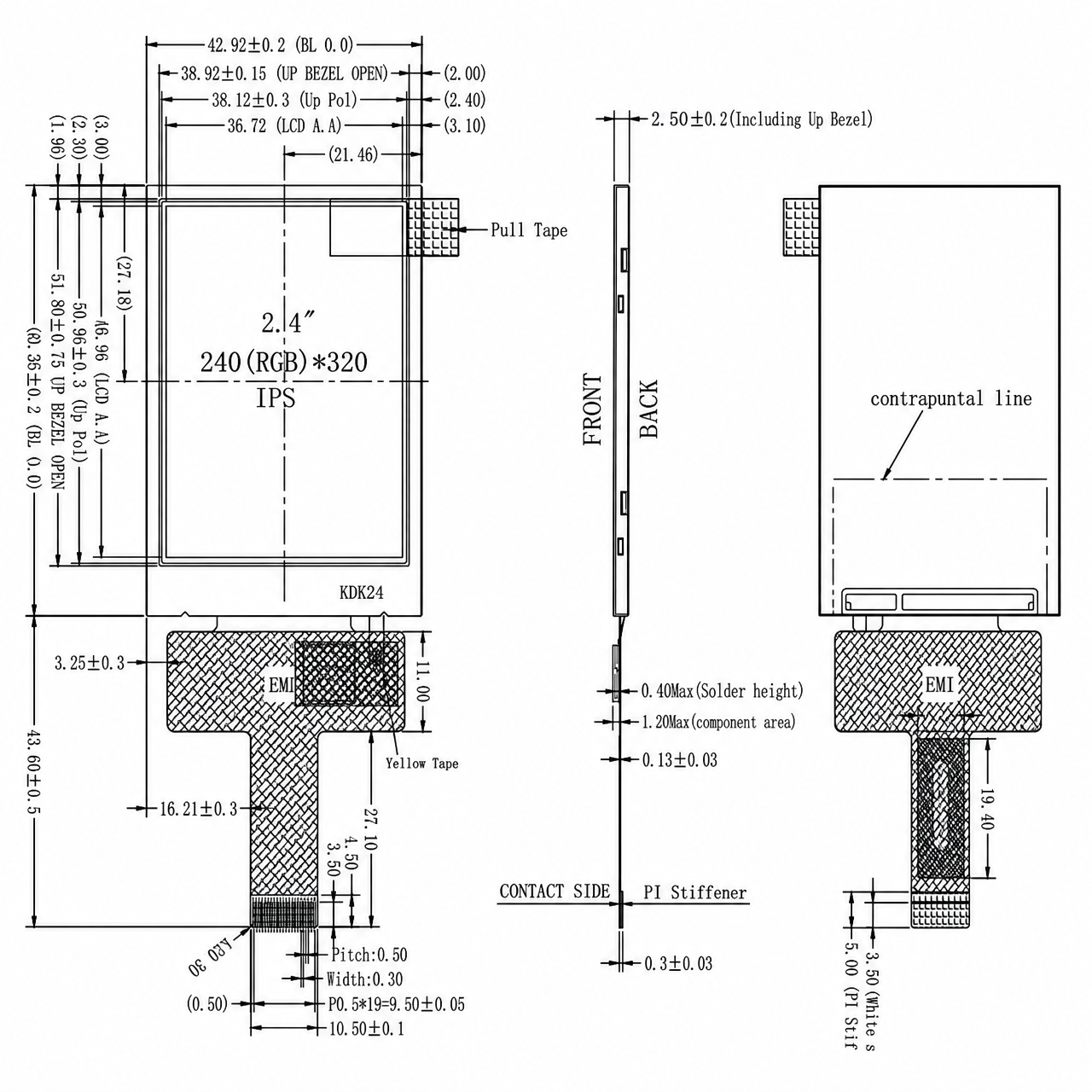 STK024QVFIA073 2.4 дюйм 240x320 JD9852 MIPI интерфейс IPS LCD module