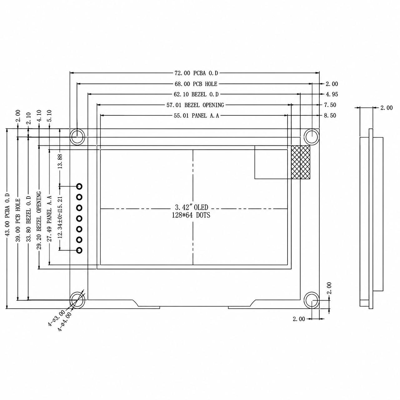 STK024SQOSN132 2.4 дюйм SSD1309 1/64 Duty Monochrome OLED PMOLED