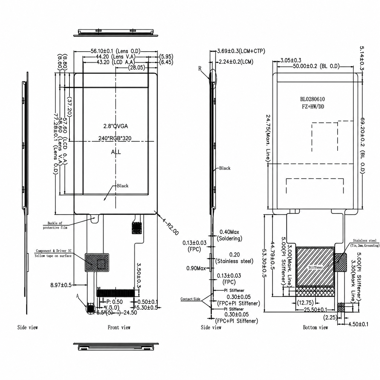 STK028FM-1-01-C019A 2.8 дюйм ST7789V full viewing angle Industrial Transmissive TFT with CTP