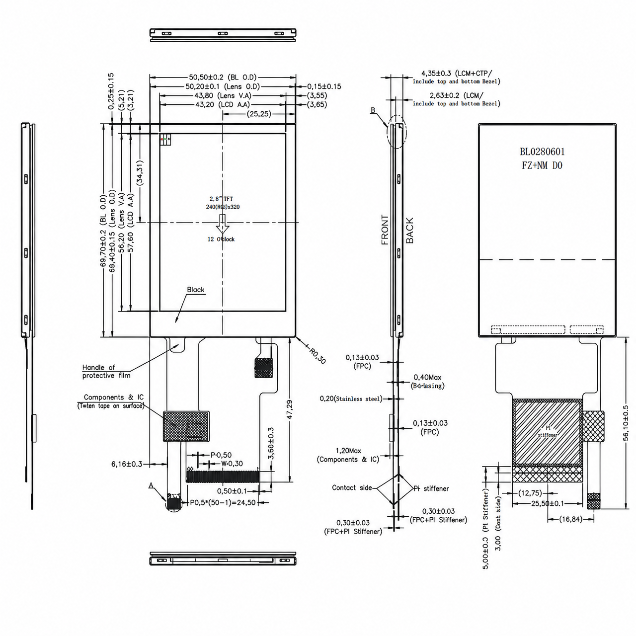 STK028QVTMA005-C020A 2.8 дюйм 240x320 ST7789V capacitive touch TN LCD
