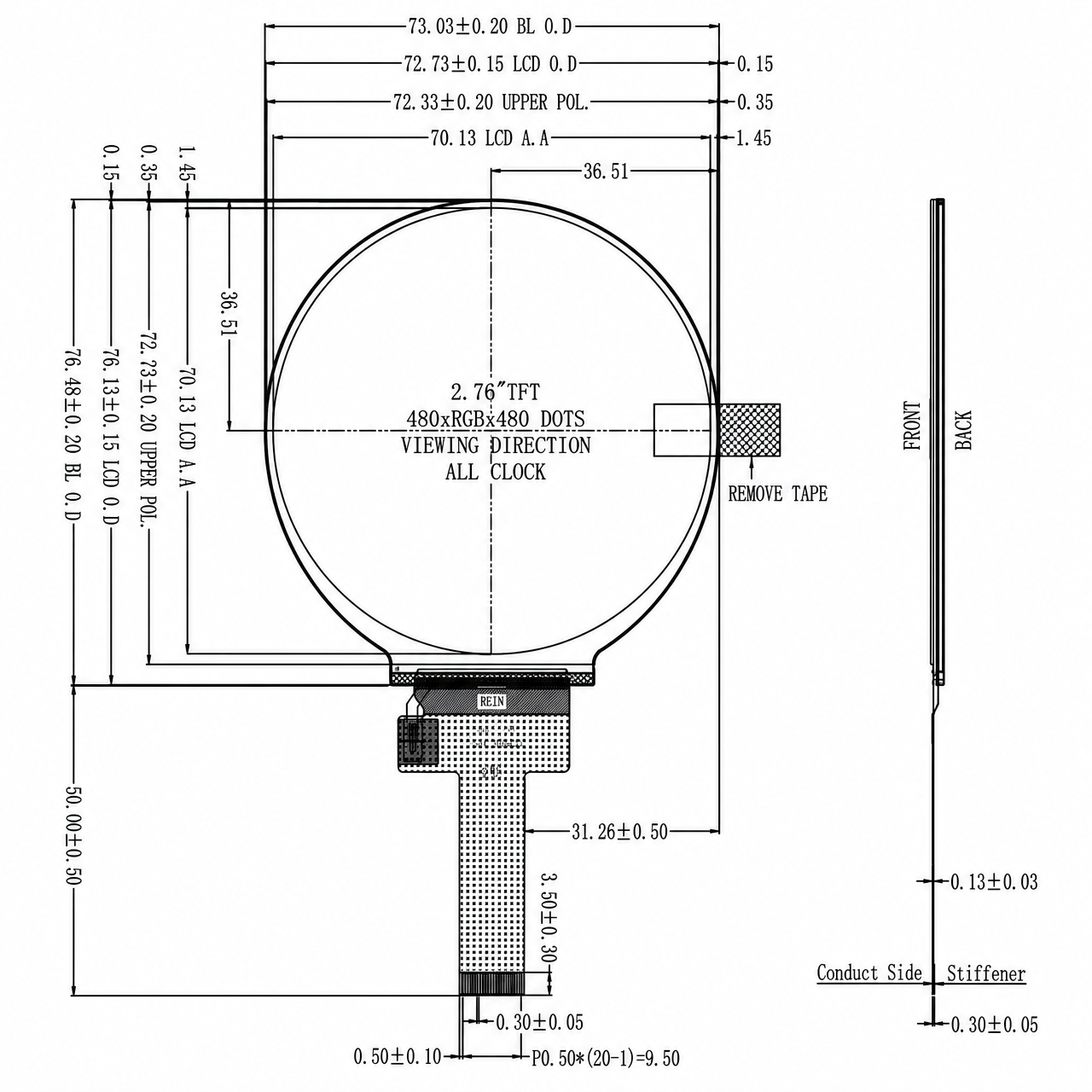 STK028WXFID056 2.8 дюйм 480x480 ST7701S драйвер MIPI интерфейс Round TFT LCD module