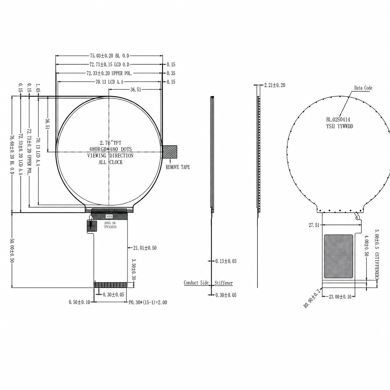 STK028WXFPD057 2.8 дюйм 480x480 ST7701S драйвер SPI+RGB интерфейс Round TFT LCD module