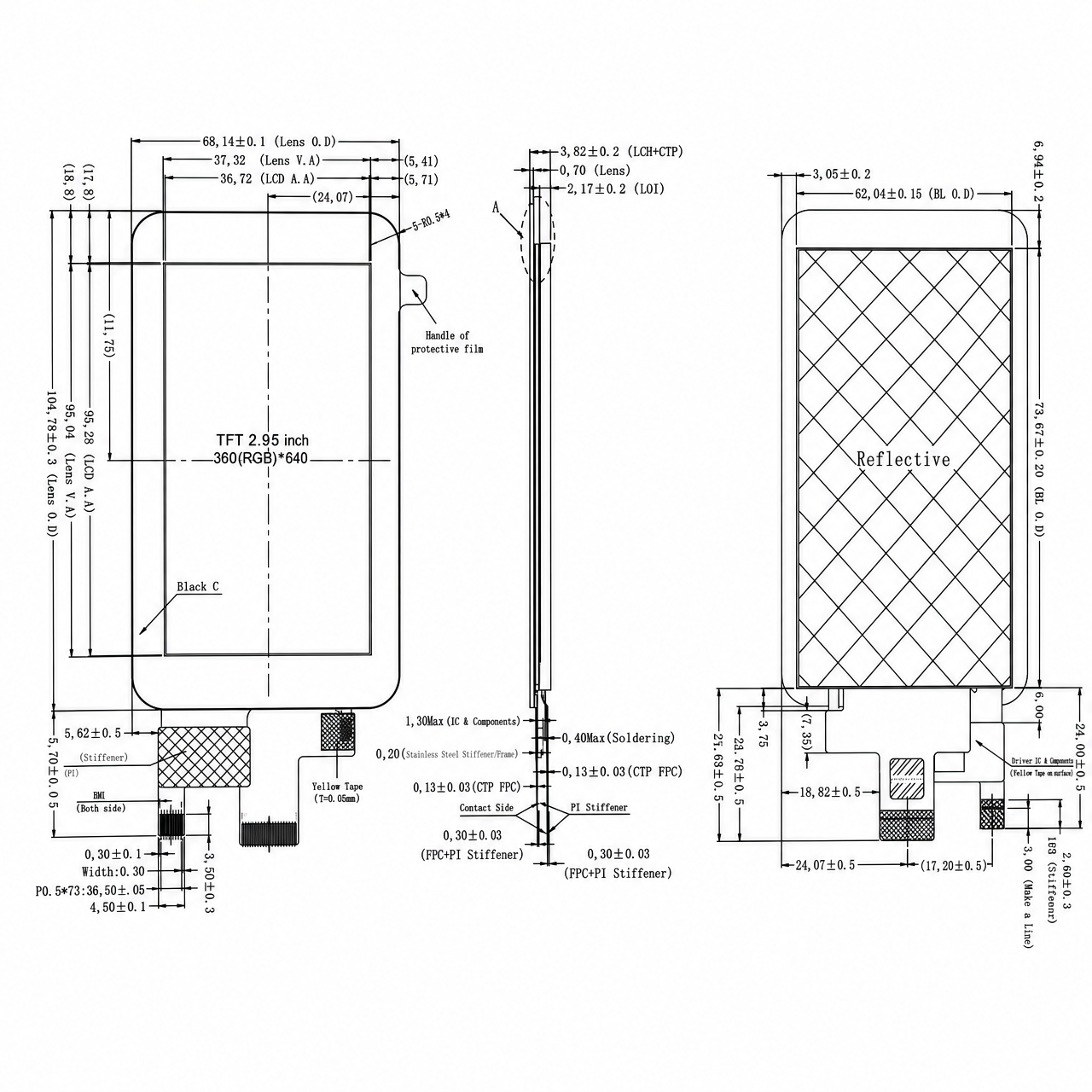 STK030NHFIN015B-C008A 3.0 дюйм 360x640 MIPI интерфейс IPS full viewing angle LCD with capacitive touch panel