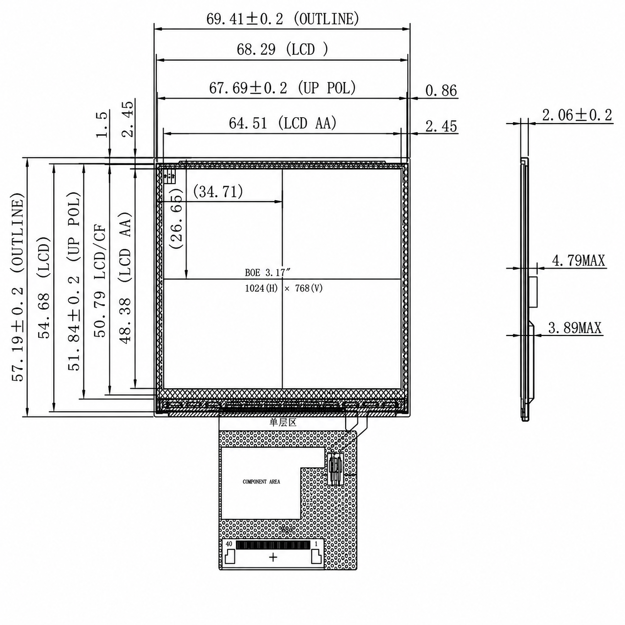 STK032HDFLD038 3.2 дюйм 1024x768 High contrast IPS viewing angle JD9168 with LVDS интерфейс TFT LCD Module