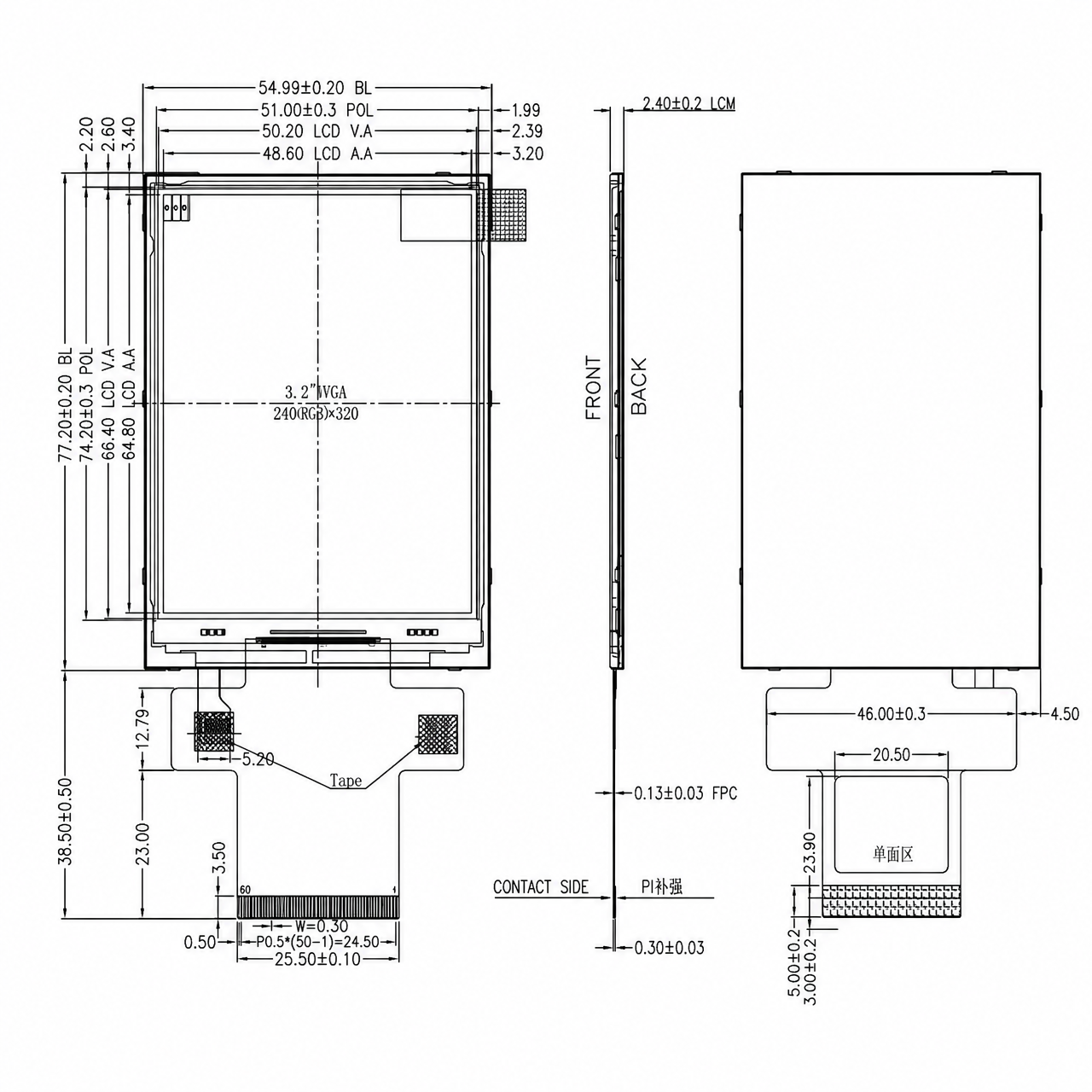 STK032QVFMD028 3.2 дюйм IPS 240x320 разрешение full viewing angle Wide Temp Industrial LCD TFT