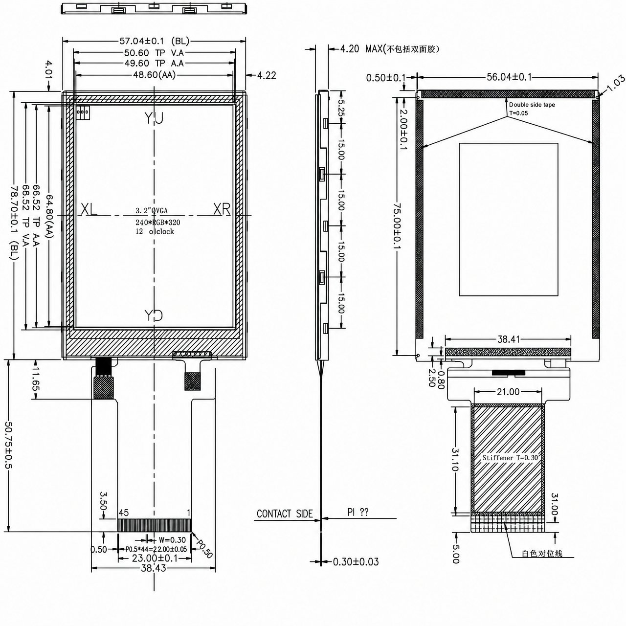 STK032QVTBN008-TP 3.2 дюйм 240x320 ST7789V TN 12H viewing angle 8/16 BIT MCU TFT LCD Display with Resistive Touch