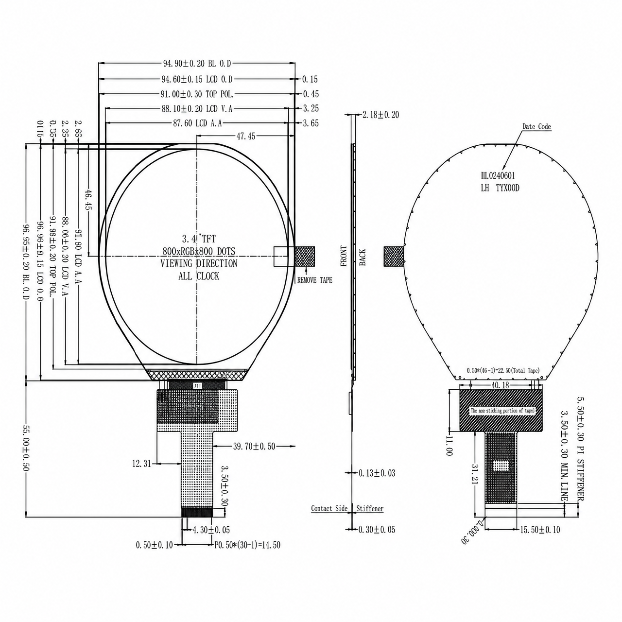 STK034WVFID003 3.4 дюйм MIPI интерфейс high contrast IPS Industrial Round LCD