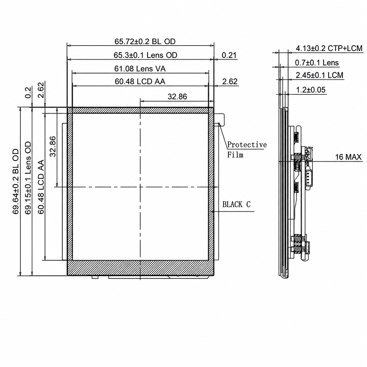 STK034WXFID001-C001A-SP002A-TypeC 3.4 дюйм Type C интерфейс High-brightness Industrial Square LCD display module with CTP