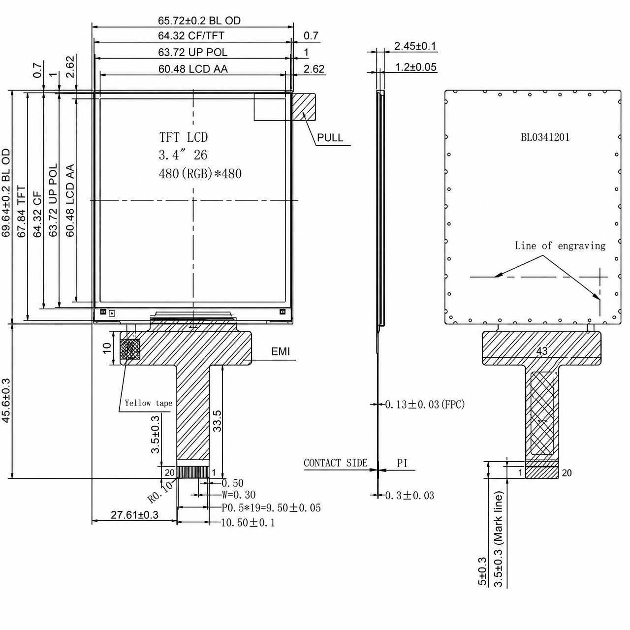 STK034WXFID001 3.4 дюйм 2-lane MIPI интерфейс sunlight readable High-brightness Industrial Square LCD display module