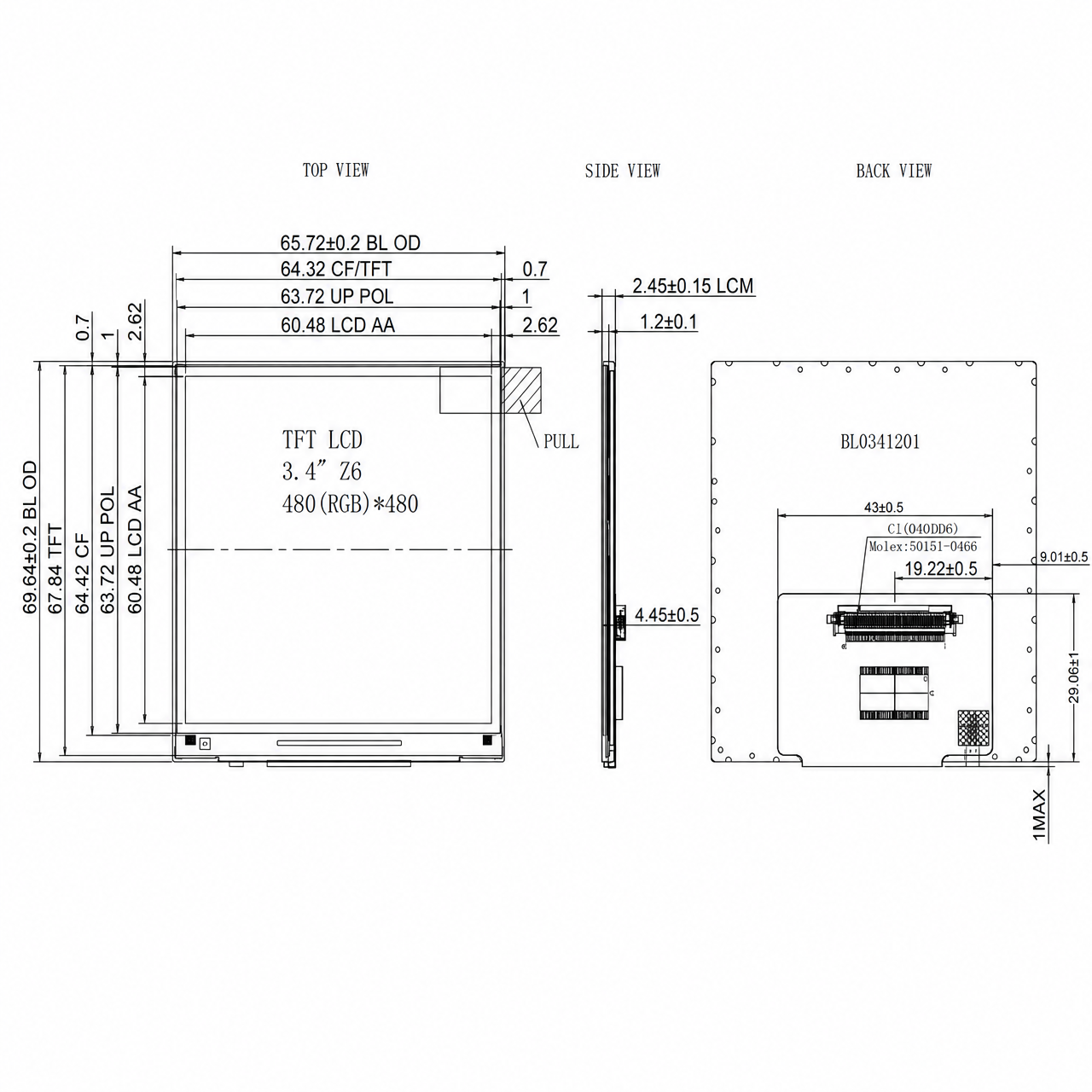 STK034WXFLD005 3.4 дюйм LVDS интерфейс High-brightness IPS sunlight readable Industrial Square LCD