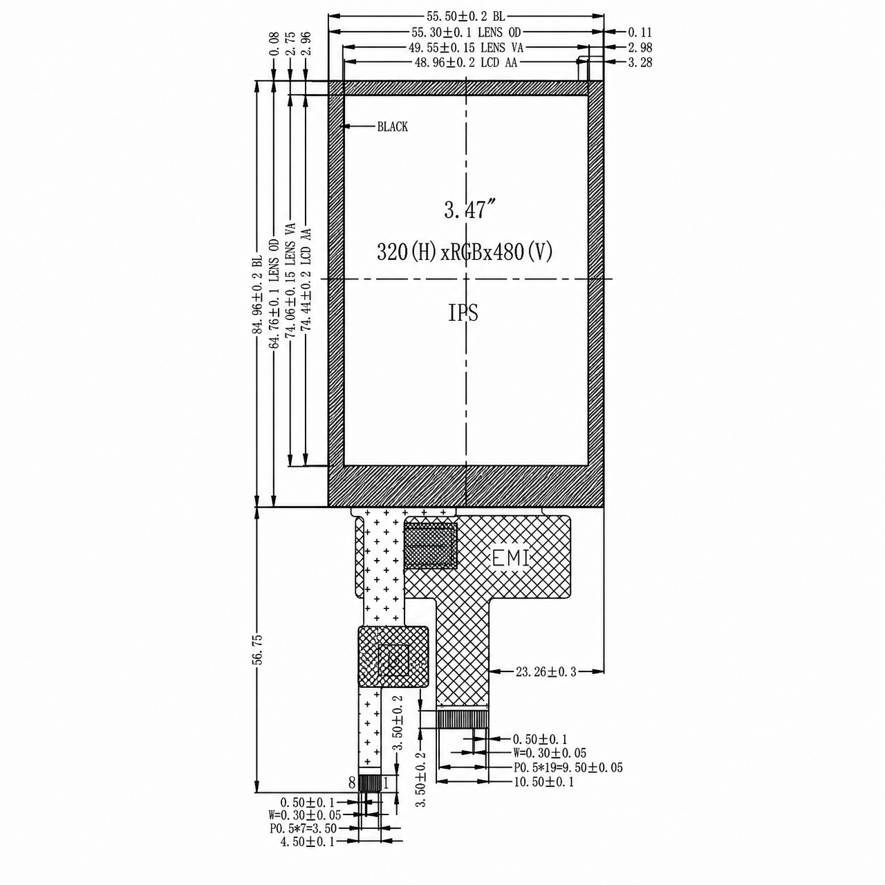STK035HVFIA141-C009A 3.5 дюйм 320x480 ILI9488 MIPI интерфейс high brightness TFT LCD with build-in capacitive touch panel