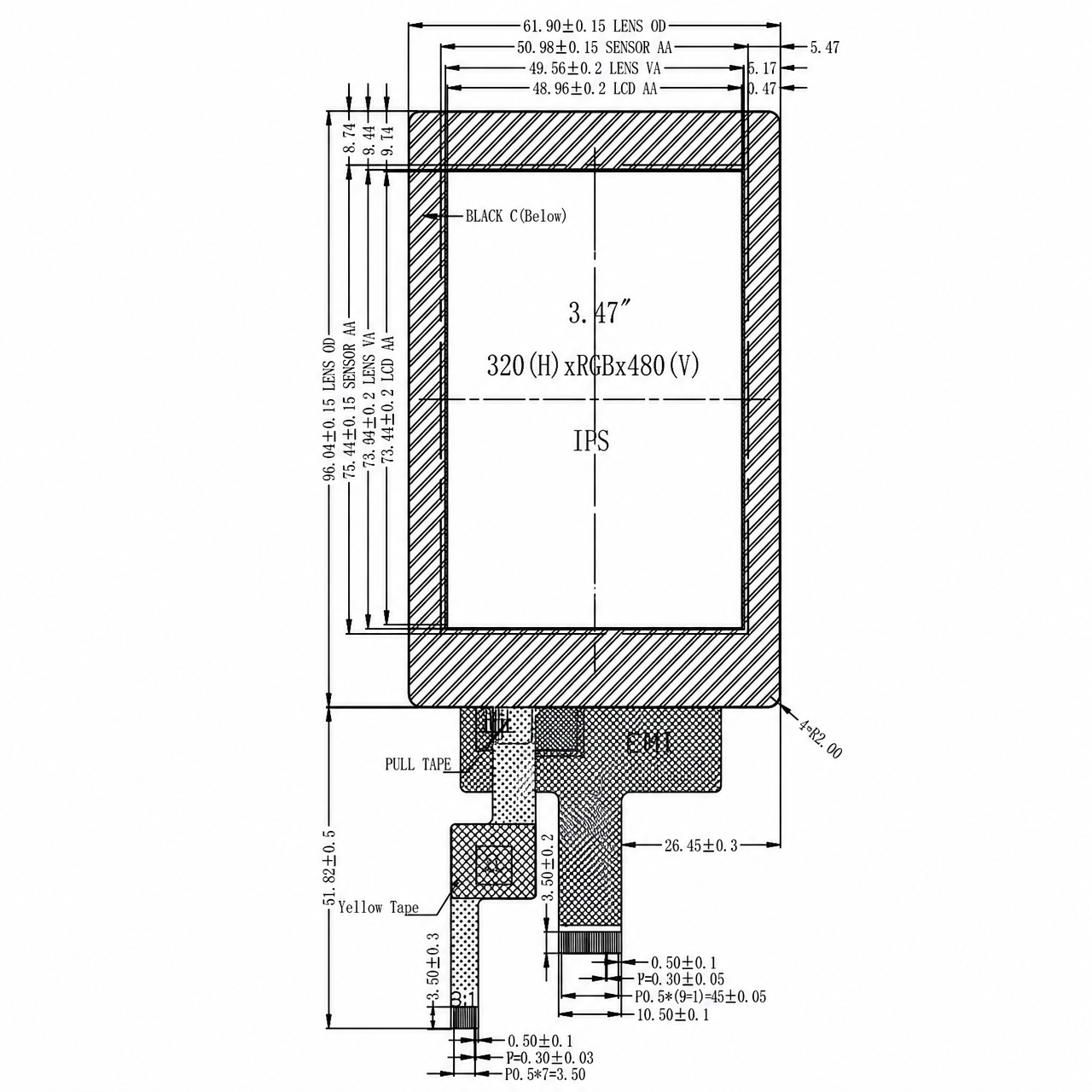 STK035HVFIA141-C048A 3.5 дюйм 320x480 ILI9488 MIPI интерфейс high brightness TFT LCD