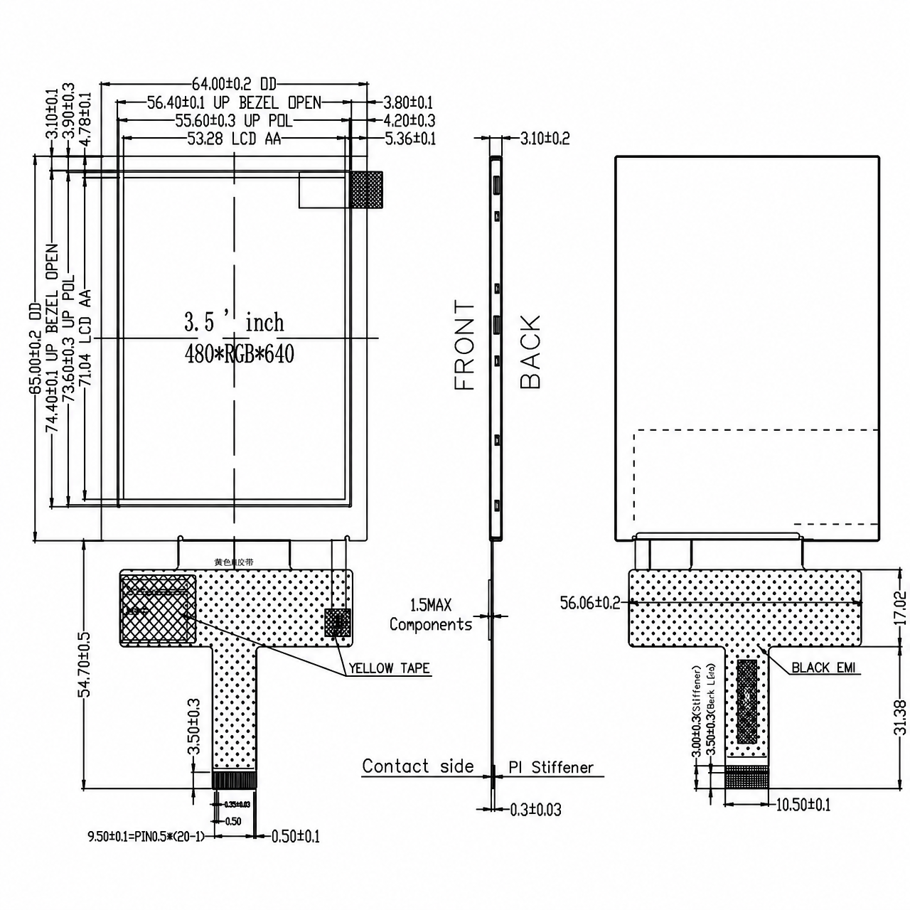 STK035VGFIA111A-01 3.5 дюйм 480x640 ILI9806E VA LCD MIPI интерфейс LCD module