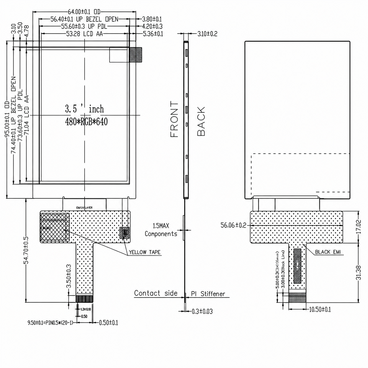 STK035VGFIA111A 3.5 дюйм 480x640 ILI9806E LCD MIPI интерфейс LCD module with full viewing angle