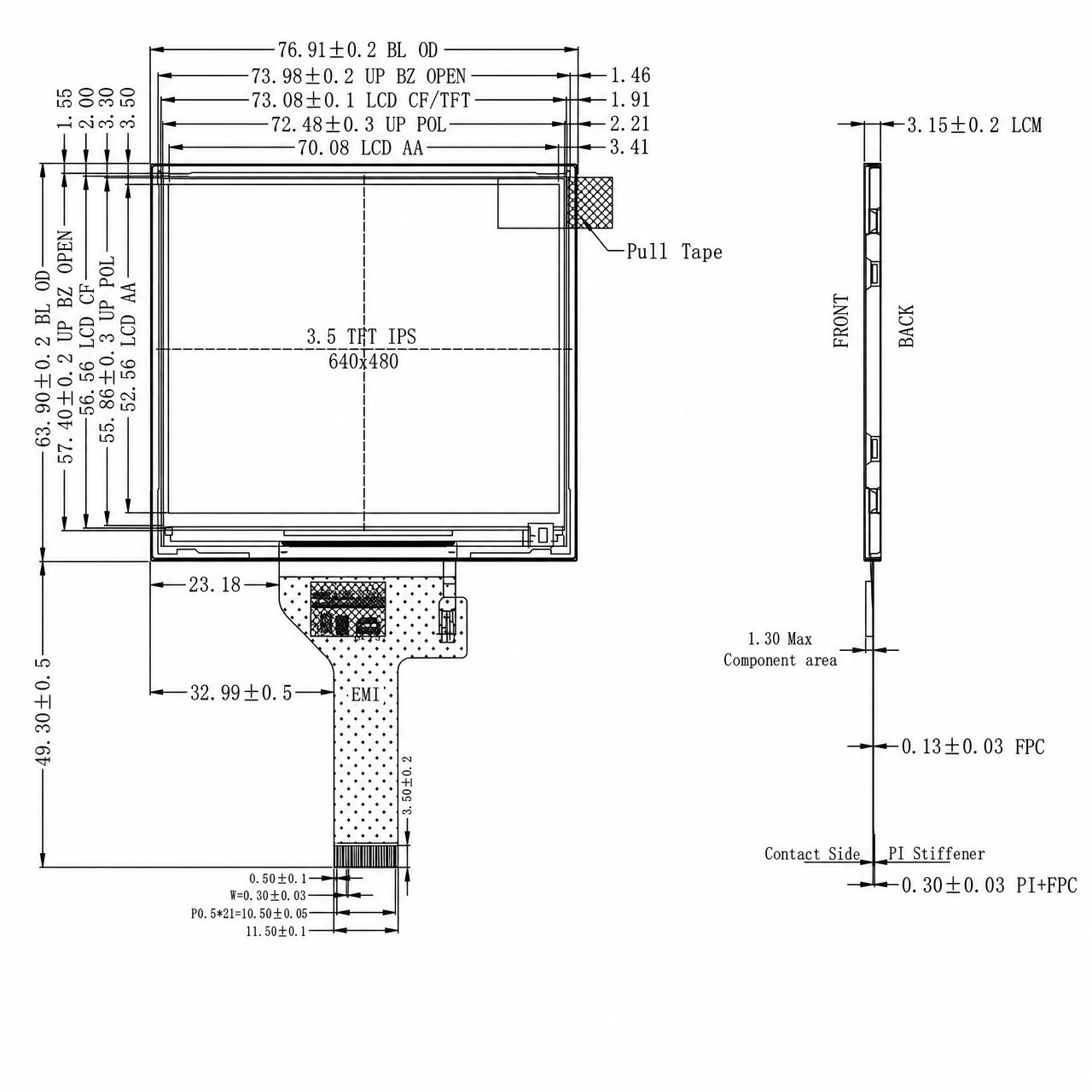 STK035VGFIA281 3.5 дюйм 640x480 TFT LCD MIPI интерфейс wide temperature LCM with full viewing angle LCD module